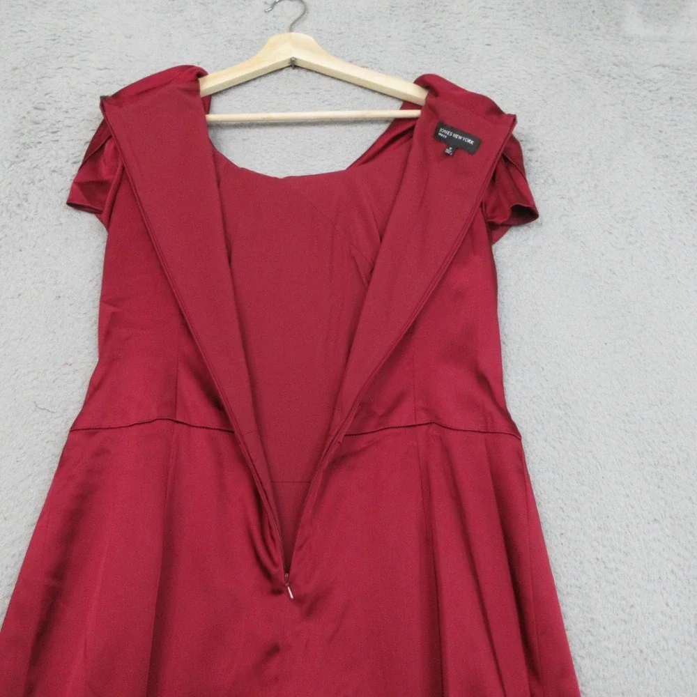 Jones New York Satin Dress Womens 12 Red Short Sleeve Jewel Neck Party Cocktail - Picture 10 of 16